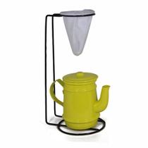 Jogo De Café Mini Bule 400ml Alumínio + Suporte Com Coador - Amarelo