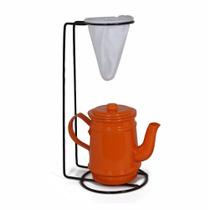Jogo De Café Mini Bule 400ml Alumínio + Suporte Com Coador - Laranja