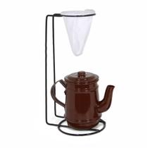 Jogo De Café Mini Bule 400ml Alumínio + Suporte Com Coador - Marrom