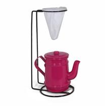 Jogo De Café Mini Bule 400ml Alumínio + Suporte Com Coador - Pink