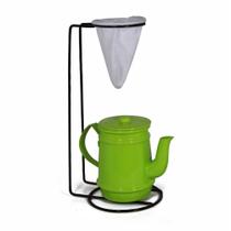 Jogo De Café Mini Bule 400ml Alumínio + Suporte Com Coador - Verde Claro