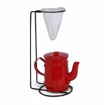 Jogo De Café Mini Bule 400ml Alumínio + Suporte Com Coador - Vermelho