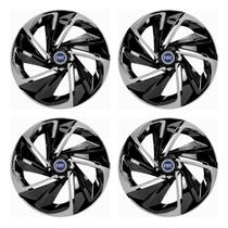 Jogo de calota esportiva aro 13 nitro black silver + emblema resinado fiat azul