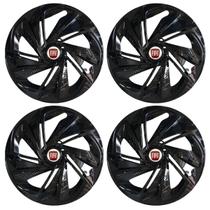 Jogo de calota esportiva aro 14 nitro black + emblema resinado fiat vermelho