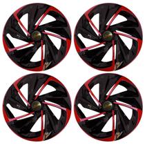 Jogo de calota esportiva aro 14 nitro black red + emblema de alumínio gm escovado