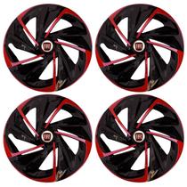 Jogo de calota esportiva aro 14 nitro black red + emblema resinado fiat vermelho
