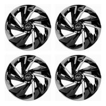 Jogo de calota esportiva aro 14 nitro black silver + emblema de alumínio hyundai preto