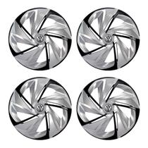 Jogo de calota esportiva aro 14 nitro silver black + emblema de alumínio volks 3d