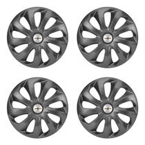 Jogo de calota esportiva aro 15 velox graphite + emblema de alumínio gm escovado
