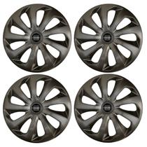 Jogo de calota esportiva aro 15 velox graphite + emblema de alumínio nissan preto