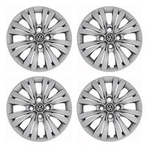 Jogo de calotas 245ca-pta aro 14 ca cubo alto prata + emblema resinado volkswagen