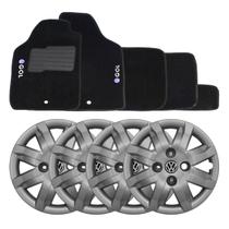 Jogo de calotas aro 13 prata 047ca cubo alto + tapetes para volkswagen gol g5