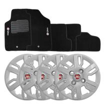 Jogo de calotas aro 13 prata 227cb cubo baixo + jogo de tapetes uno 85/99