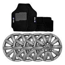 Jogo de calotas aro 14 prata 121cp-pta cubo padrão + jogo de tapetes fox