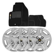 Jogo de calotas aro 14 prata 194cb cubo baixo + jogo de tapetes onix