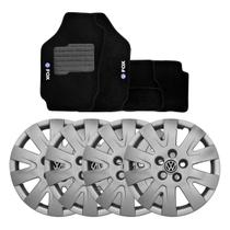 Jogo de calotas aro 15 prata 017cp cubo padrão + tapetes volkswagen fox
