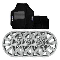 Jogo de calotas aro 15 prata 078cp-pta cubo padrão + jogo de tapetes fox