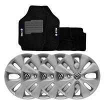 Jogo de calotas aro 15 prata 130ar aro de pressão + jogo de tapetes fox