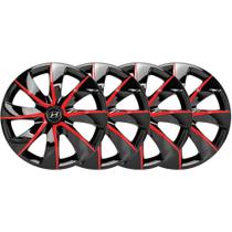 Jogo De Calotas Elitte Black Red Aro 13 + Emblema Hyundai