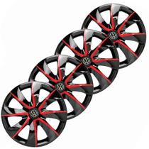 Jogo De Calotas Elitte Black Red Aro 13 + Emblema Volkswagen