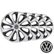 Jogo De Calotas Esportivas Aro 13 Velox Silver/Black Com Emblema Volkswagen Gol Saveiro Parati Voyage Up - Elitte 3703