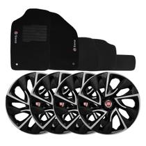 Jogo de calotas esportivas ds4 13 black silver + tapete bordado fiat siena