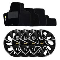 Jogo de calotas esportivas ds4 13 black silver + tapete bordado gm celta