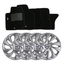 Jogo de calotas esportivas ds4 13 silver + tapete bordado ford ka 08/13