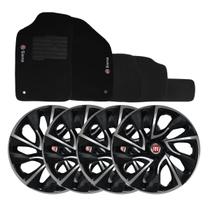 Jogo de calotas esportivas ds4 14 black chrome + tapete bordado fiat siena 2008-2011