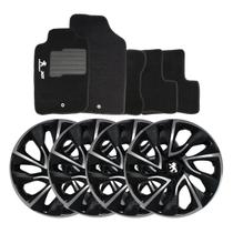 Jogo de calotas esportivas ds4 14 black chrome + tapete bordado peugeot 207