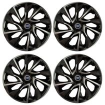 Jogo de calotas esportivas ds4 14 black silver + emblema fiat azul