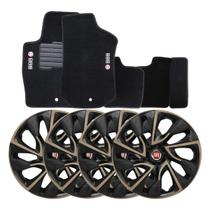 Jogo de calotas esportivas ds4 14 gold + tapete bordado fiat novo uno