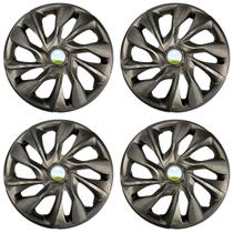 Jogo de calotas esportivas ds4 14 graphite + emblema fiat azul