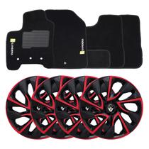 Jogo de calotas esportivas ds4 14 red cup + tapete bordado sandero