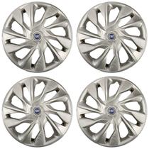 Jogo de calotas esportivas ds4 14 silver + emblema fiat azul