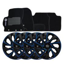 Jogo de calotas esportivas ds4 15 black blue + tapete bordado versa