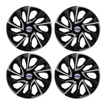 Jogo de calotas esportivas ds4 15 black silver + emblema ford