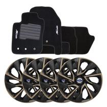 Jogo de calotas esportivas ds4 15 gold + tapete bordado ford new fiesta