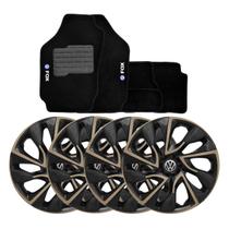 Jogo de calotas esportivas ds4 15 gold + tapete bordado vw fox