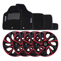 Jogo de calotas esportivas ds4 15 red cup + tapete bordado vw gol g5 g6