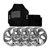 Jogo de calotas esportivas evolution 14 chrome + tapete bordado vw fox