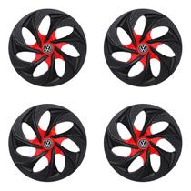 Jogo de calotas esportivas evolution 14 fosc black red + emblema volkswagen