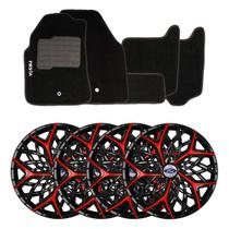 Jogo de calotas esportivas moove 14 black red + tapetes bordados ford fiesta