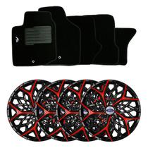 Jogo de calotas esportivas moove 14 black red + tapetes bordados ford ka (até 2013)