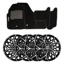 Jogo de calotas esportivas moove 14 black silver + tapetes bordados ford fiesta