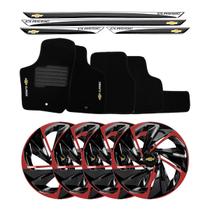 Jogo de calotas esportivas nitro 13 black red + soleiras resinadas + tapetes classic