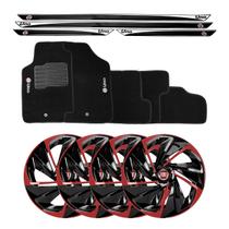 Jogo de calotas esportivas nitro 13 black red + soleiras resinadas + tapetes fiat uno