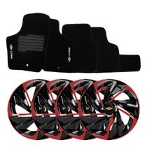 Jogo de calotas esportivas nitro 13 black red + tapetes bordados classic