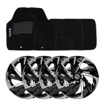 Jogo de calotas esportivas nitro 13 black silver + tapetes bordados gol g2 g3 g4