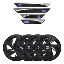 Jogo de calotas esportivas nitro 13 fosc black + soleiras resinadas ford fiesta